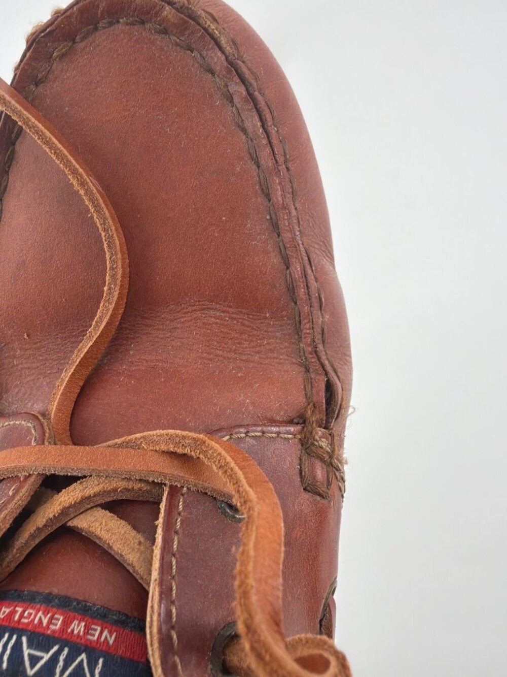 Maine New England Leather Boat Shoes Men 9 Brown Lace-Up Moc Toe Preppy Coastal - Picture 7 of 9